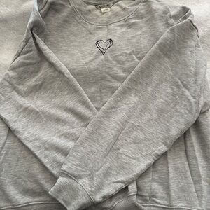 Monki Light Gray Pullover with Heart Embroidery